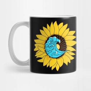 Sun flower sea waves positive vibes yellow Mug